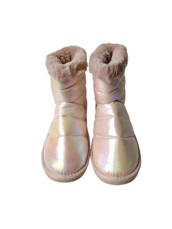SO Mars Big Girls Blush Iridescent Quilted Boot W/ Faux Fur Trim Size 6 - Picture 7 of 11
